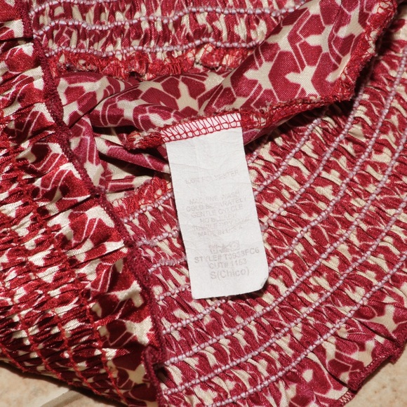 Burgundy and cream geometric pattern top - Picture 3 of 5